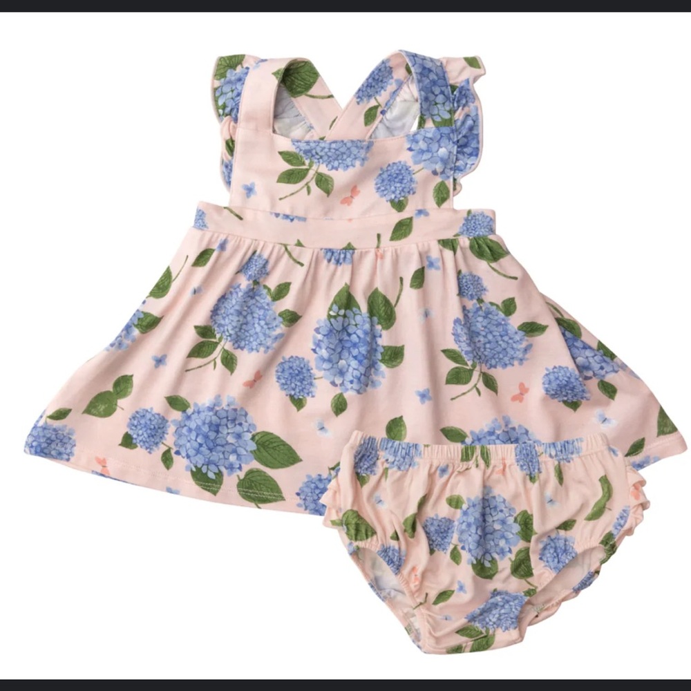 Angel Dear Pink and Blue Floral Baby Dress with Bloomers